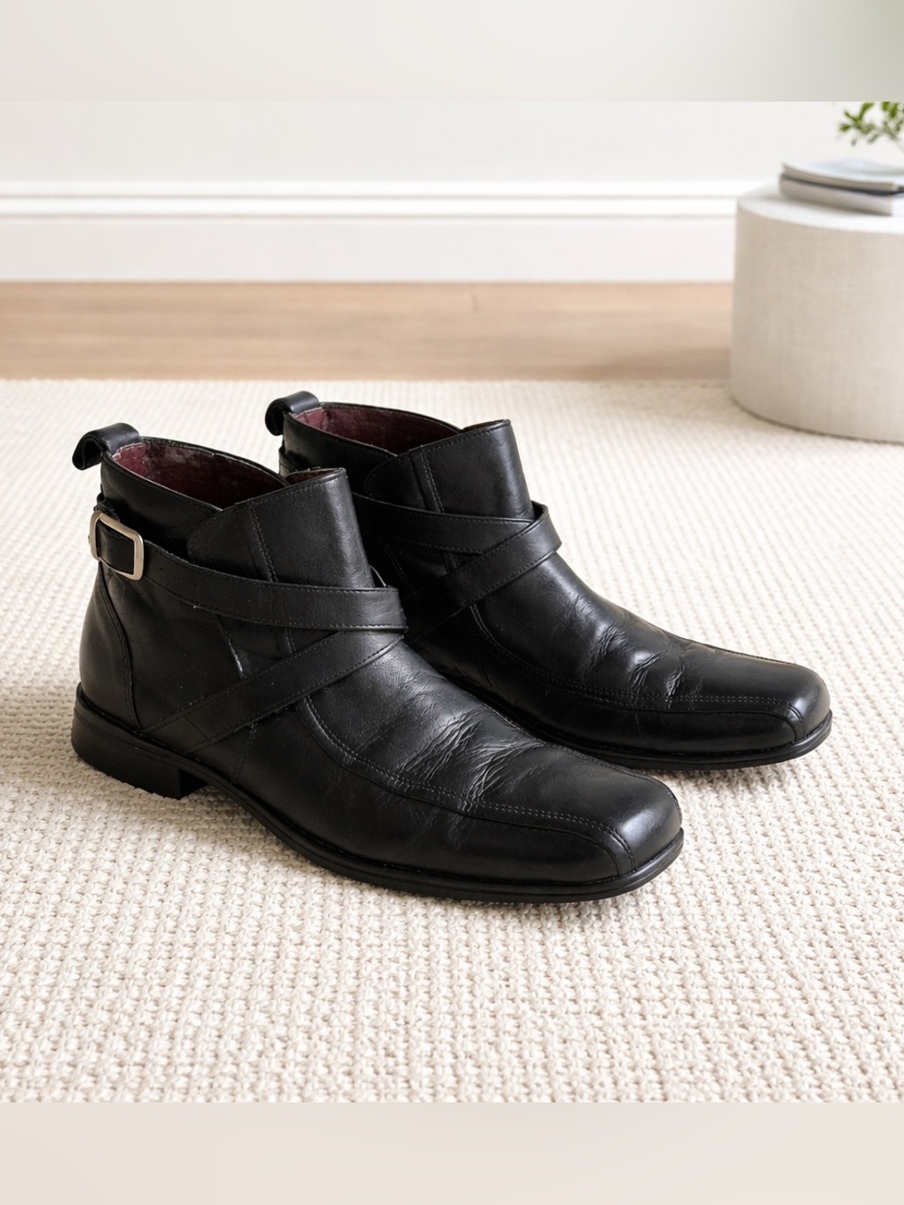 Men's Black Leather Chukka Boots with Cross Strap